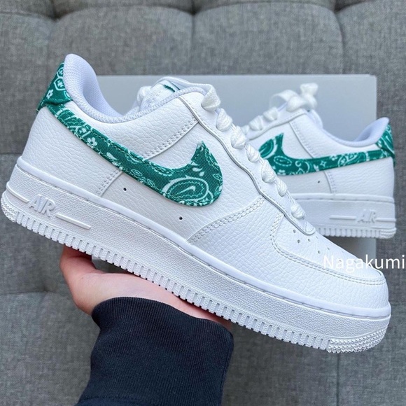 Nike Shoes - 🤍💚 Nike Air Force 1 white blue green bandana paisley